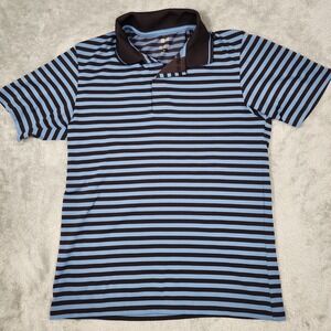 Uniqlo Polo Shirt Mens Small Blue Black Striped Dry-EX Odor Control Athletic Top
